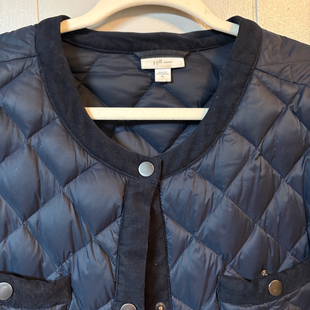 J. Jill Women's Dark Blue Quilted Puffer Jacket